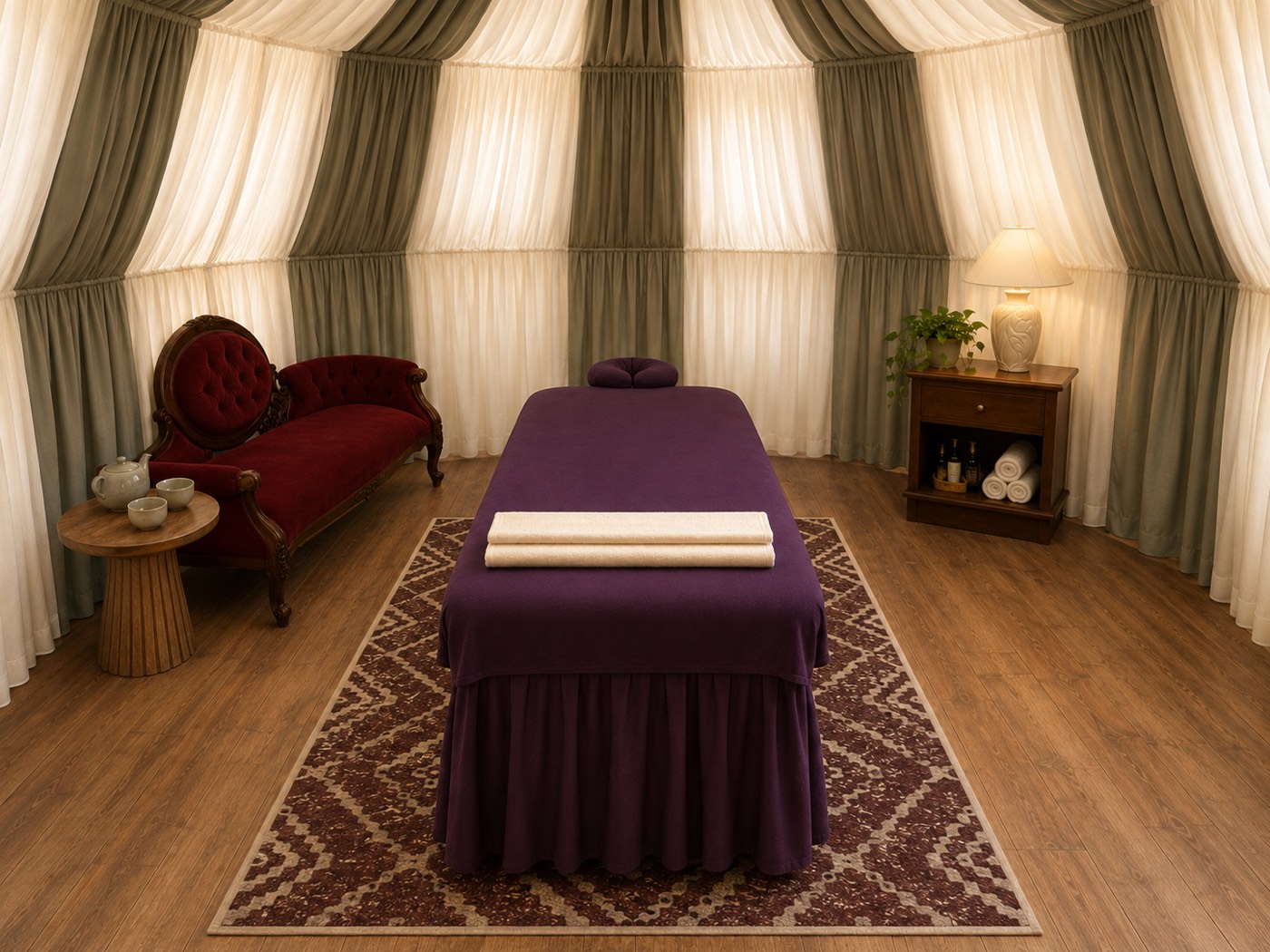 Private draped massage suite with fresh linens at a day spa in Catskill NY